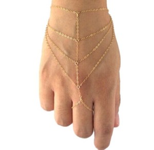 Pulsera de cadena de Metal con borlas de cuatro filas, anillo esclavo, arnés de cadena de mano conectado - Product Image 1