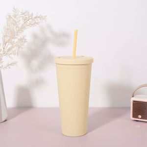 Gobelet en plastique à double paroi de 24 oz avec couvercle et paille, réutilisable, portable, coloré, pour les voyages, le bureau, les fêtes, les cadeaux - Product Image 5