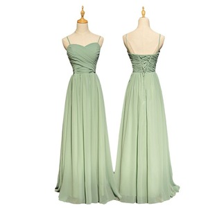 Matcha Green Long Strapless Bridesmaid Dress High Low Chiffon Sleeveless Cocktail Gown For Wedding Party - Product Image 5
