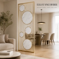 Paravent en acier inoxydable doré, écran vertical moderne à grille, panneau rond en marbre, cloison d'entrée personnalisée