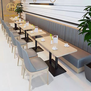 Ensemble de bancs de style moderne en bois gris et cuir pour pizzeria, fast-food, café et restaurant, avec table et mobilier de stand - Product Image 2