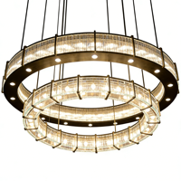 Lustre moderne de luxe à double anneau en cristal, cadre en métal noir, luminaire suspendu pour hall d'hôtel et réception