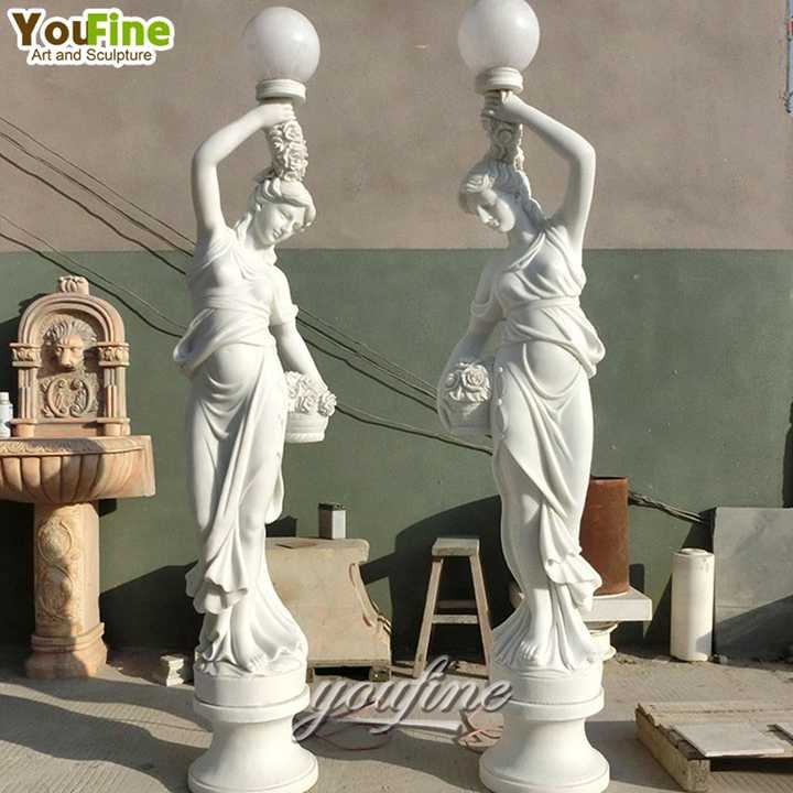 Life Size Outdoor Garden White Lady Garden Marble Antique Statue Lamp ...