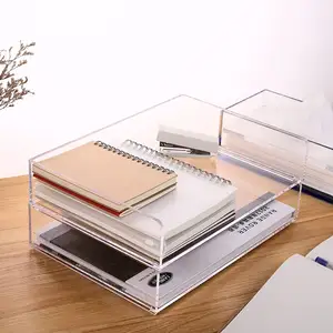 Organizador de mesa acrílico de letras empilhável, bandeja de papel transparente, 2 pacotes