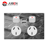 Prise murale USB haute efficacité en acrylique avec 2 prises CA, 2 ports USB, 250V 10AX, 2 interrupteurs, homologuée SAA, vente au détail Nouvelle-Zélande