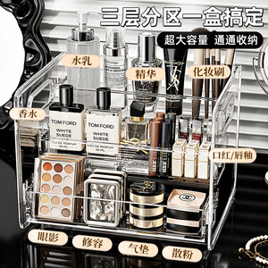 Transparent Acrylic Cosmetic Storage <b>Box</b> 3 Tier Desk Organizer With Handle For <b>Makeup</b> Skincare Perfume - Product Image 2