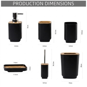 Juego de Accesorios de Baño de Bambú Moderno, Ecológico, Duradero y Reciclable de 6 Piezas, Dispensador de Jabón, Bote de <span class=keywords><strong>Basura</strong></span> de Plástico Negro - Product Image 2