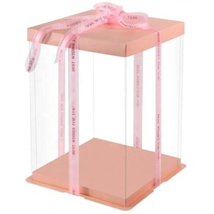 Factory Wholesale Luxury Plastic Transparent Cake Gift Box Pink <b>White</b> Golden Tall Ready to Ship Cake <b>Boxes</b> - Product Image 1