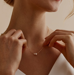 Collana minimalista di perle d'acqua dolce argento puro rotonda di 2 perle collana di perle collana di perle quotidiane gioielli di alta qualità - Product Image 2