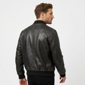 Chaqueta de Cuero Tipo Bomber Negra Extra Grande para Hombre, Cuero Genuino Premium, Impermeable, Estilo Urbano, Hip Hop, Moda de Invierno - Product Image 3