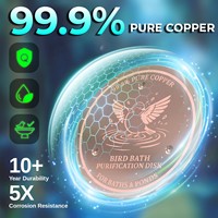 Disque purificateur autoportant en cuivre écologique pour abreuvoir d'oiseaux, gravé au laser avec support triple point, pour bain d'oiseaux extérieur (lot de 2)