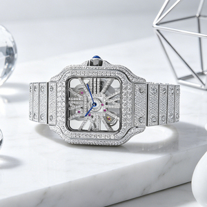 <b>Skeleton</b> Sapphire Crystal Men's Ice Crystal VVS Moissanite <b>Watch</b> Buss Down Swiss Ronad 1042 Quartz Square Luxury Hip Hop - Product Image 1