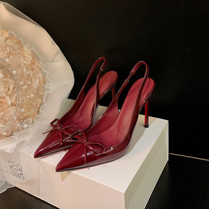 Estate donna sandali con bocca rossa poco profonda Sexy nuovo fiocco a punta Ultra-sottile <span class=keywords><strong>tacco</strong></span> <span class=keywords><strong>scarpe</strong></span> col <span class=keywords><strong>tacco</strong></span> alto - Product Image 4