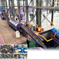 Machine de broyage de fûts en fer pour déchets dangereux à grande échelle, concasseur à marteaux, machine de lavage, ligne de recyclage de fûts métalliques et de bidons d'huile