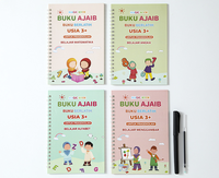 4PCS Livres Indonésie Écriture manuscrite Enfants Coup magique Cahier de pratique d'écriture anglaise réutilisable