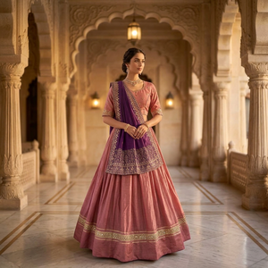 Lehenga Choli Rosa Bordado para Mujer con Dupatta Morado, Traje Étnico de Diseñador para Bodas y Fiestas Tradicionales - Product Image 3