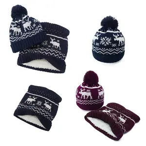 Topi Beanie Natal topi rajut Natal uniseks topi musim dingin Jacquard Beanie Pom kustom manset Toque untuk dewasa anak-anak liburan