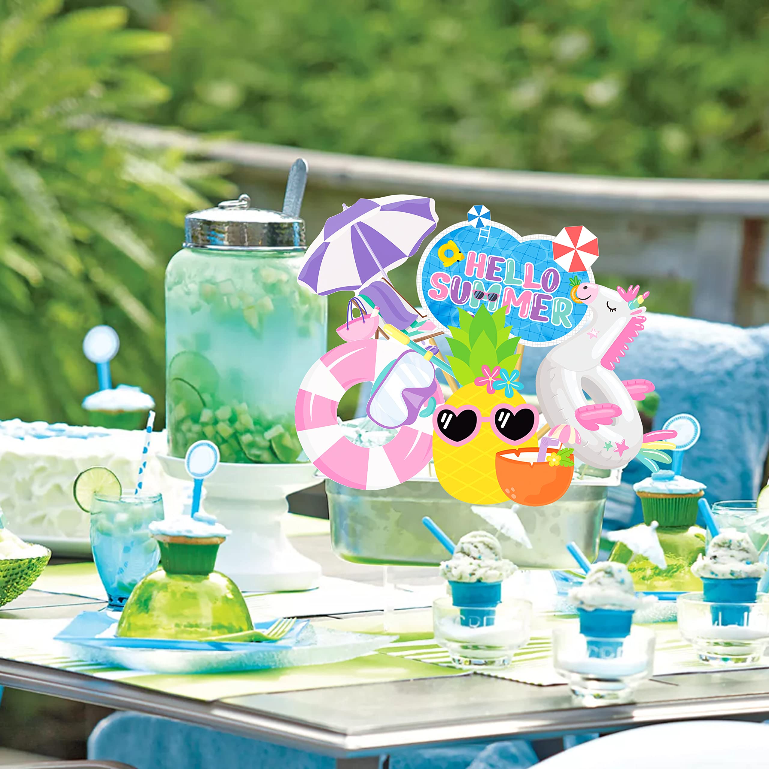Pool Photo Booth Props with Stick Beach Summer Pool Party Decorations Hawaiian Party Decorations