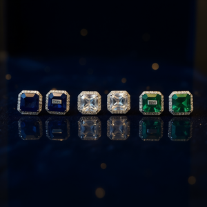 Orecchini a Perno E799 con Cristallo Quadrato e Incastonatura a Castone, Gioielli di Lusso Unisex - Product Image 2