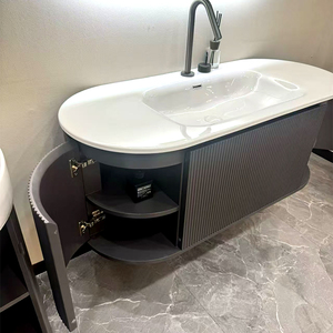 <span class=keywords><strong>Meuble</strong></span> sous-<span class=keywords><strong>vasque</strong></span> mural sur mesure en <span class=keywords><strong>bois</strong></span> massif à tiroir à fermeture en douceur pour salle d'eau de bureau de villa de luxe - Product Image 5