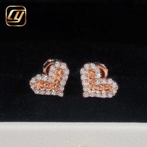 Boucles d'oreilles clous en moissanite en forme de cœur, serties de diamants, en argent S925, à visser, pour femmes et hommes, bijoux hip-hop - Product Image 2