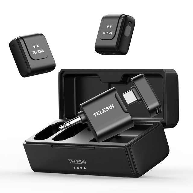 TELESIN 2-in-1 Wireless Magnetic Charging Flexible Lavalier Microphone for Action Cameras and Phones
