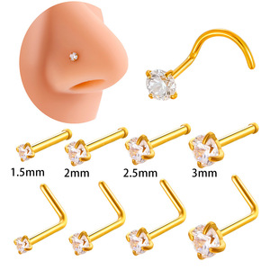 Bán buôn mũi đinh tán mũi piercing L hình dạng vàng thép không gỉ Zircon Inlay mũi Nhẫn đối với phụ nữ thời trang đồ trang sức piercing - Product Image 1