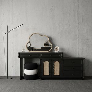 Table de maquillage moderne avec miroir ovale et tiroirs de rangement pour meubles de chambre - Product Image 1