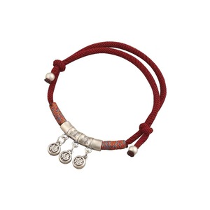 Bracelet en corde rouge avec motif de bambou et caractères Fu en argent pur 999 de style chinois pour femmes, réglable, fait main, cadeau traditionnel - Product Image 5
