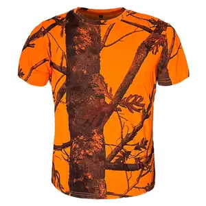 Avcılık giyim giyim 3D Upland özel ördek kamuflaj Blaze turuncu avcılık Camo T shirt erkekler için