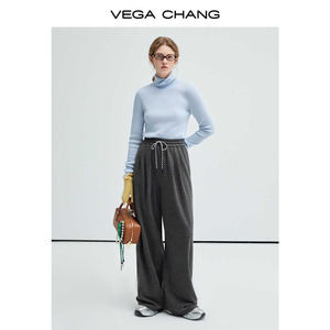 Vega Chang Vrouwen Nieuwe Chique Mode Zijzakken Losse Wijde Pijpen Broek Vintage Hoge Elastische Taille Trekkoord Dames Broek - Product Image 3