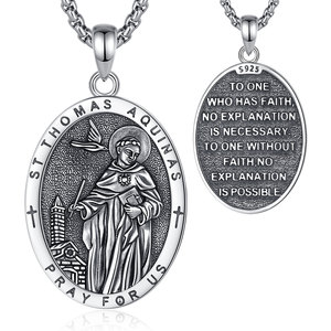 Collana con Ciondolo Medaglia di San Tommaso d'Aquino in Argento Sterling S925 Merryshine, Amuleto di Protezione <span class=keywords><strong>per</strong></span> Uomo - Product Image 1