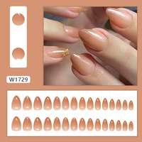Faux ongles à presser en amande courte, style français simple, avec gel doux, faux ongles nude ombré pailletés pour fille, vente en gros