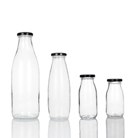 Bouteille en verre sodocalcique blanc brillant vide en gros 200ml 250ml 500ml 1000ml pour lait, jus, yaourt, boisson, emballage personnalisé avec logo