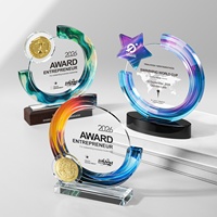 Trofeo de Madera Sólida con Cristal Creativo 2026, Medalla Personalizada con Grabado e Impresión a Color, Placa de Premio para Empleados y Campeonatos