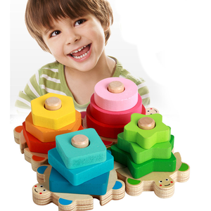 Cartone animato in legno impilamento anelli torre <span class=keywords><strong>Montessori</strong></span> giocattoli forma riconoscimento colore blocchi corrispondenti arcobaleno Stacker apprendimento bambino - Product Image 5