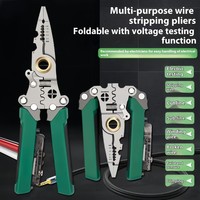 Nouvelles pinces à dénuder électriques pliantes multifonctionnelles pour électricien, avec fonction testeur de tension intégrée et lames dentelées, pour le bricolage
