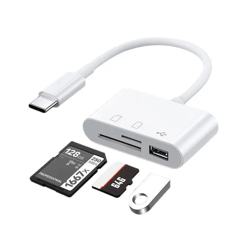 OTG USB 포트가있는 유형 C 용 멀티 기능 3 in 1 카드 리더기 SD TF 카드 리더 카메라 연결 키트