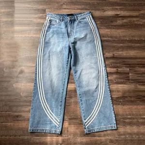 Custom vintage y2k striped baggy denim men's jeans