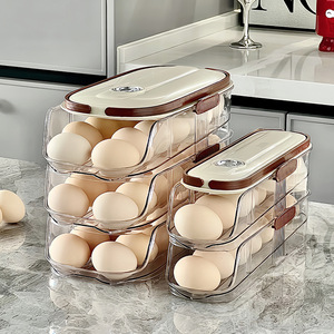 กล่องเก็บไข่หลายชั้นพร้อมฝาปิดสำหรับใช้ในตู้เย็นในครัว - Product Image 1