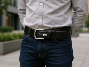 Cintura da Uomo in Vera Pelle 4.0cm con Fibbia a Perno Rivestita Stile Formale 125cm - Product Image 2