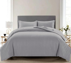 Parure <span class=keywords><strong>de</strong></span> lit <span class=keywords><strong>de</strong></span> luxe rayée 600 fils/cm² 100 % coton égyptien, taille Twin, 3 pièces, <span class=keywords><strong>housse</strong></span> <span class=keywords><strong>de</strong></span> <span class=keywords><strong>couette</strong></span> avec fermeture éclair - Product Image 5