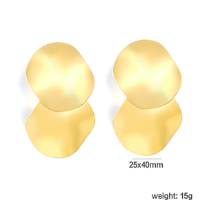 18K <b>Gold</b> Plated 304 Stainless Steel Irregular Double <b>Disc</b> Earrings, Hypoallergenic Tarnish Free Fashion Jewelry Wholesale - Product Image 2