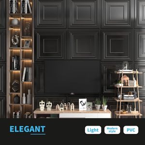 Panneau de plafond carré 3D en PVC <span class=keywords><strong>noir</strong></span> mat, installation rapide, panneau sans colle pour salle de sport, chambre, salle à manger, décoration intérieure, panneaux muraux - Product Image 5