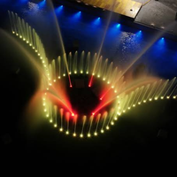 Fontaine musicale flottante pour parc aquatique extérieur, contrôlée par DMX/PLC, avec structure en acier inoxydable et éclairage RGB