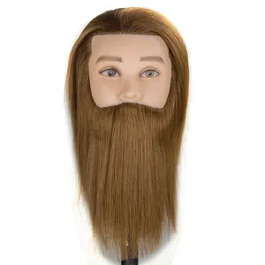 Su misura di barbiere display realistico capelli umani testa di formazione maschile, a buon mercato insegnamento uomini manichino testa con barba