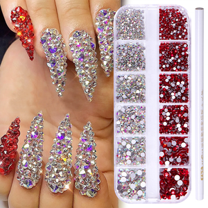 12 Grilles Coloré AB Cristal Nail <span class=keywords><strong>Strass</strong></span> <span class=keywords><strong>avec</strong></span> Point Perceuse Stylo 3D Mixte Caviar Perles Diamant Nail Charmes Nail Art Décoration - Product Image 4