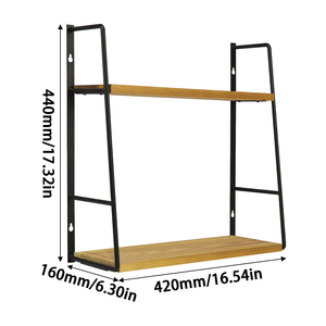 Estante de pared de 2 niveles personalizado, estante industrial de madera de 2 niveles, Galería flotante de doble pared, estante de pared de metal y madera de dos niveles - Product Image 5