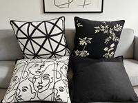 Housse de coussin carrée géométrique style pastoral vintage avec motifs visage et fleur, pour canapé, usage domestique et hôtelier, lavable et anti-plis