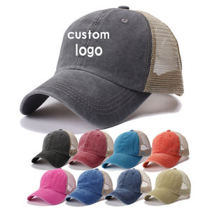 Gorra Trucker Negra de Malla Lavada 100% Algodón, Gorra Trucker Bordada Vintage con Logotipo Personalizado - Product Image 1